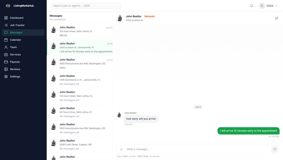 Messages screen
