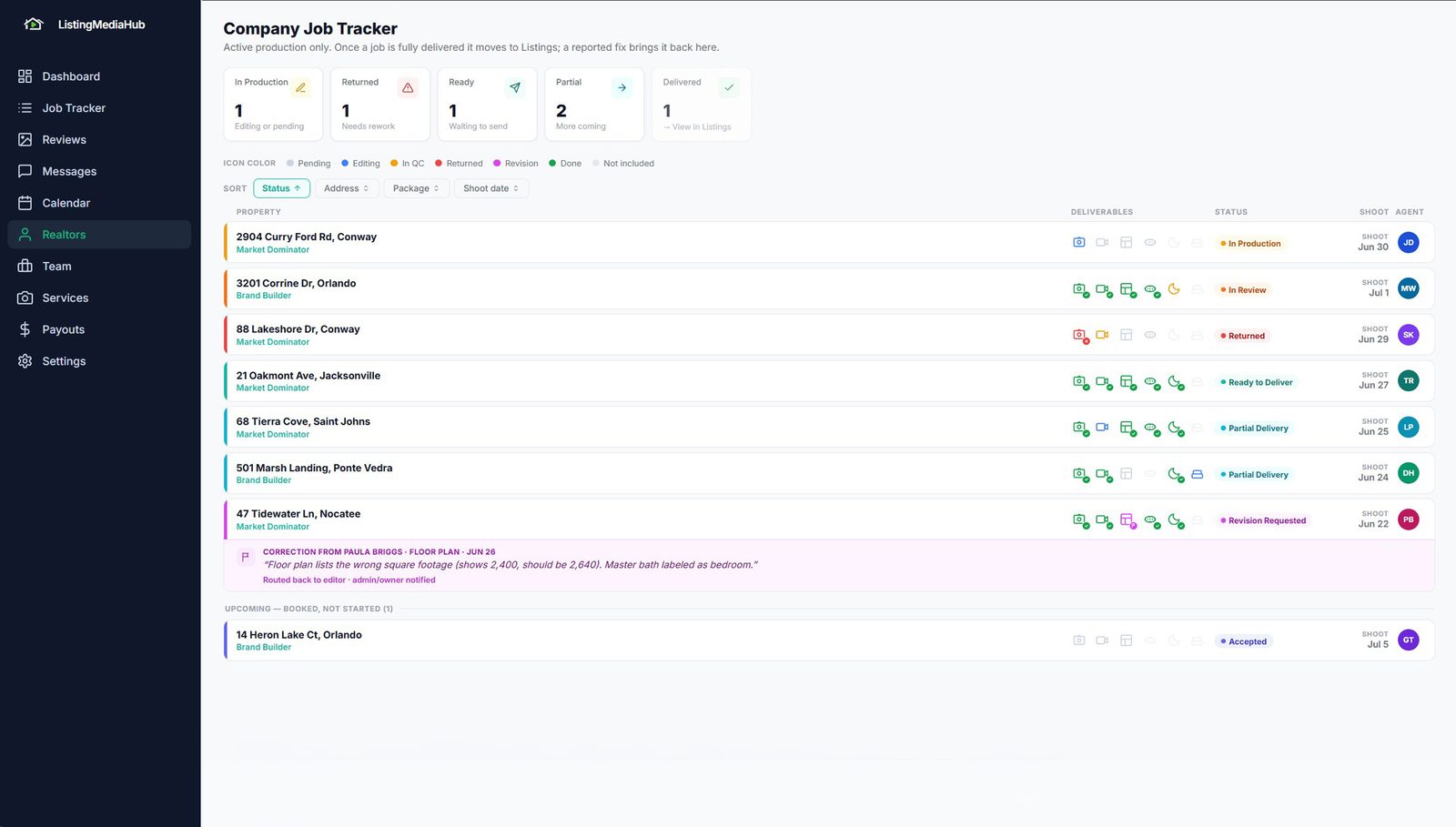 Job Tracker screen